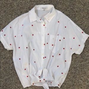Madewell tie front strawberry blouse NWT